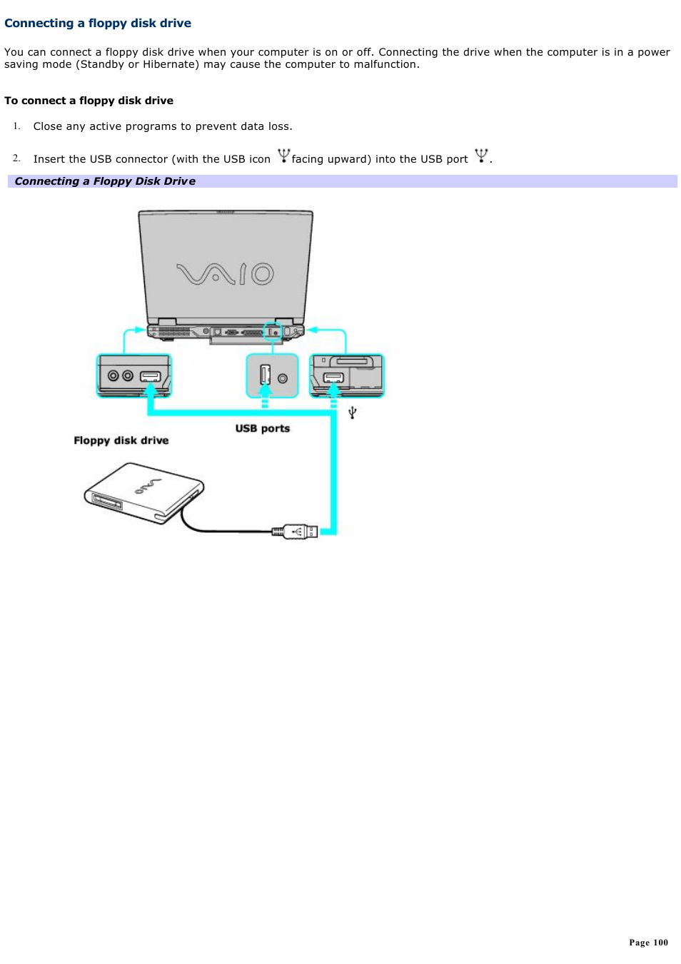 Connecting a floppy disk drive | Sony PCG-GRX690 User Manual | Page 100 / 194