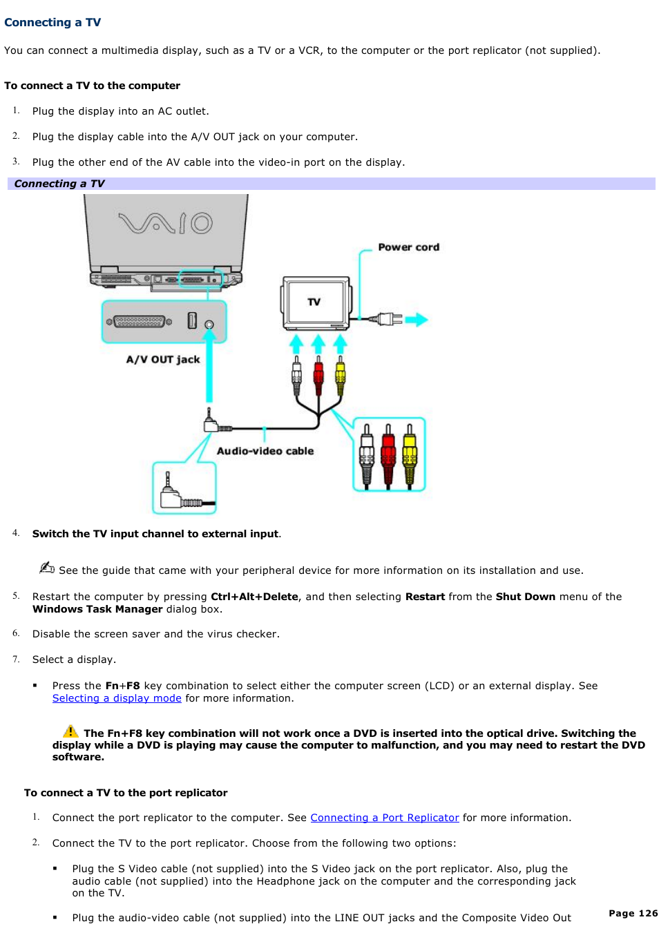 Connecting a tv | Sony PCG-GRX690 User Manual | Page 126 / 194