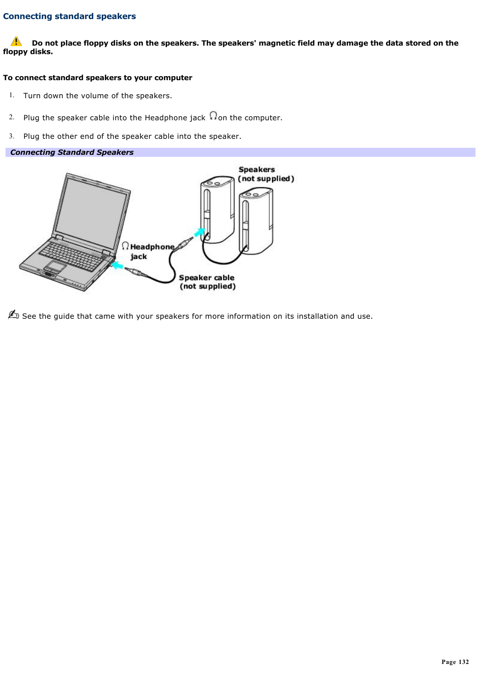 Connecting standard speakers | Sony PCG-GRX690 User Manual | Page 132 / 194