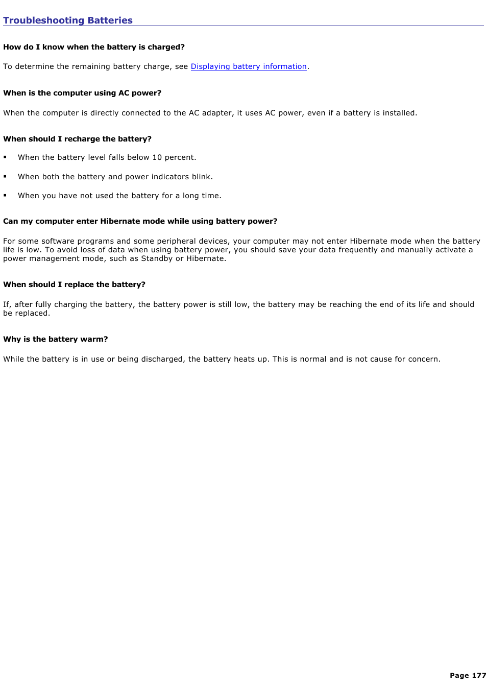 Troubleshooting batteries | Sony PCG-GRX690 User Manual | Page 177 / 194