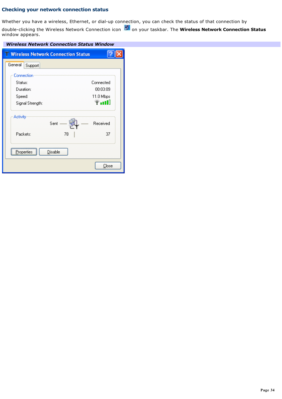 Checking your network connection status | Sony PCG-GRX690 User Manual | Page 34 / 194