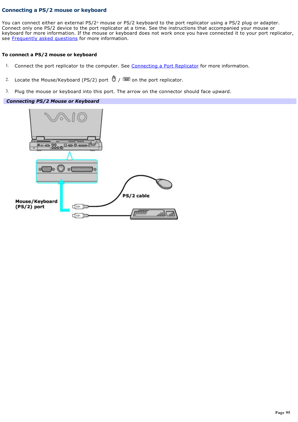 Connecting a ps/2 mouse or keyboard | Sony PCG-GRX690 User Manual | Page 95 / 194