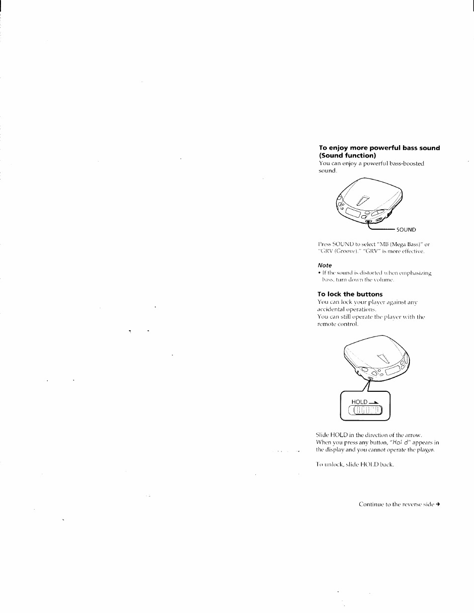 To enjoy more powerful bass sound (sound function), To lock the buttons | Sony D-E401 User Manual | Page 13 / 25