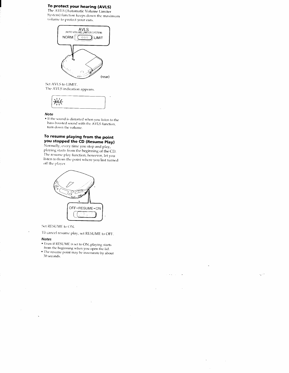 To protect your hearing (avls), Note | Sony D-E401 User Manual | Page 14 / 25