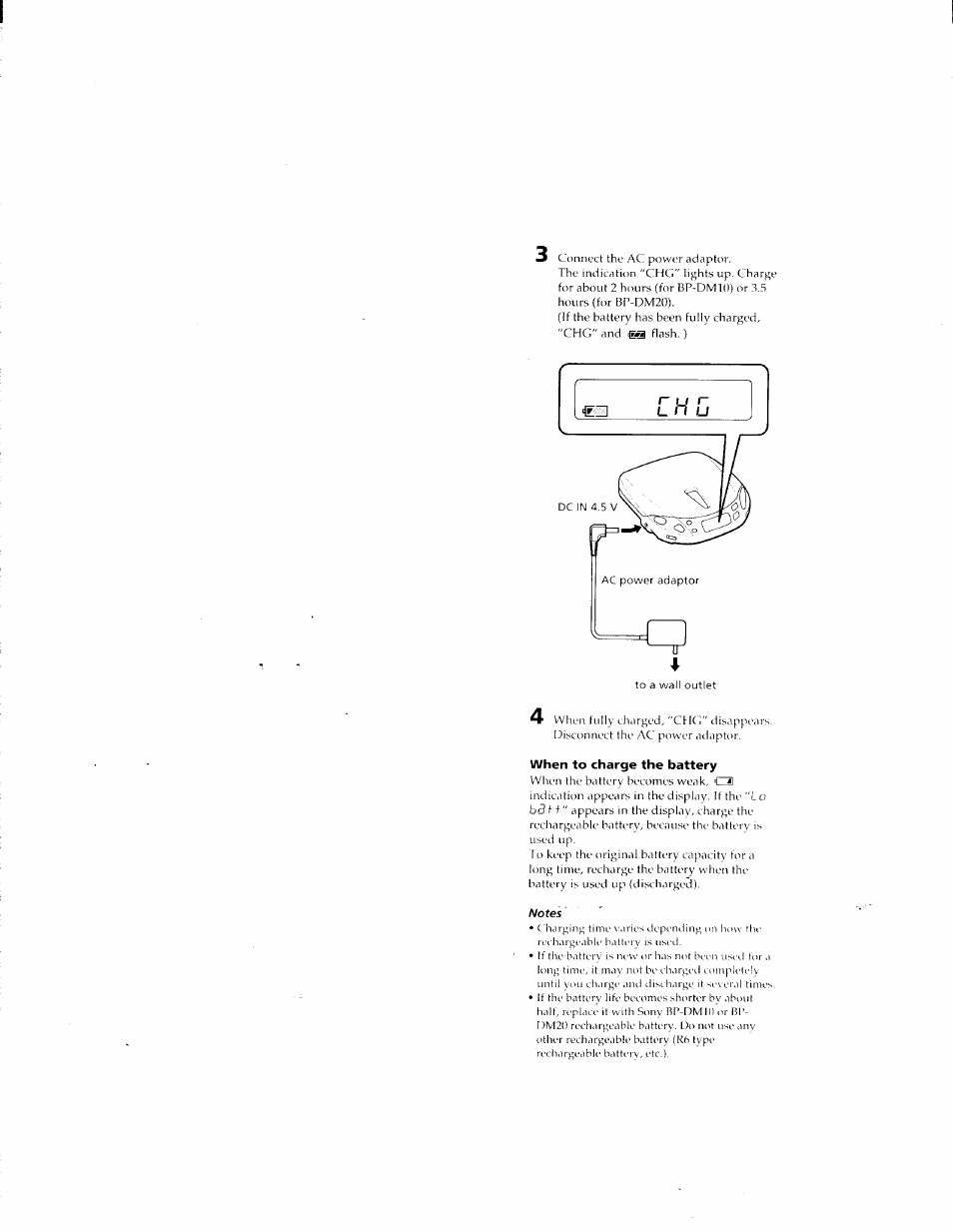 When to charge the battery, Notes | Sony D-E401 User Manual | Page 18 / 25