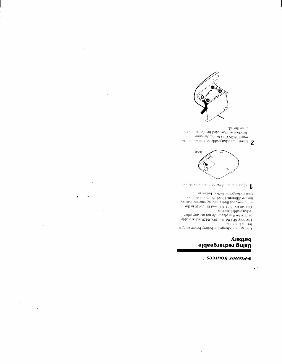 Power sources, Using rechargeable battery | Sony D-E401 User Manual | Page 19 / 25