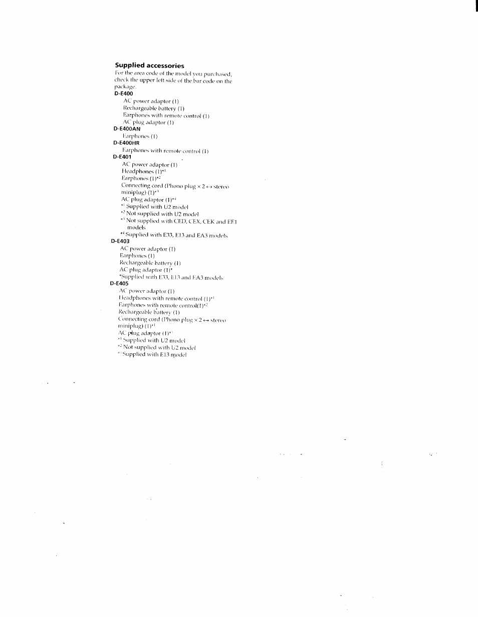 Supplied accessories | Sony D-E401 User Manual | Page 24 / 25