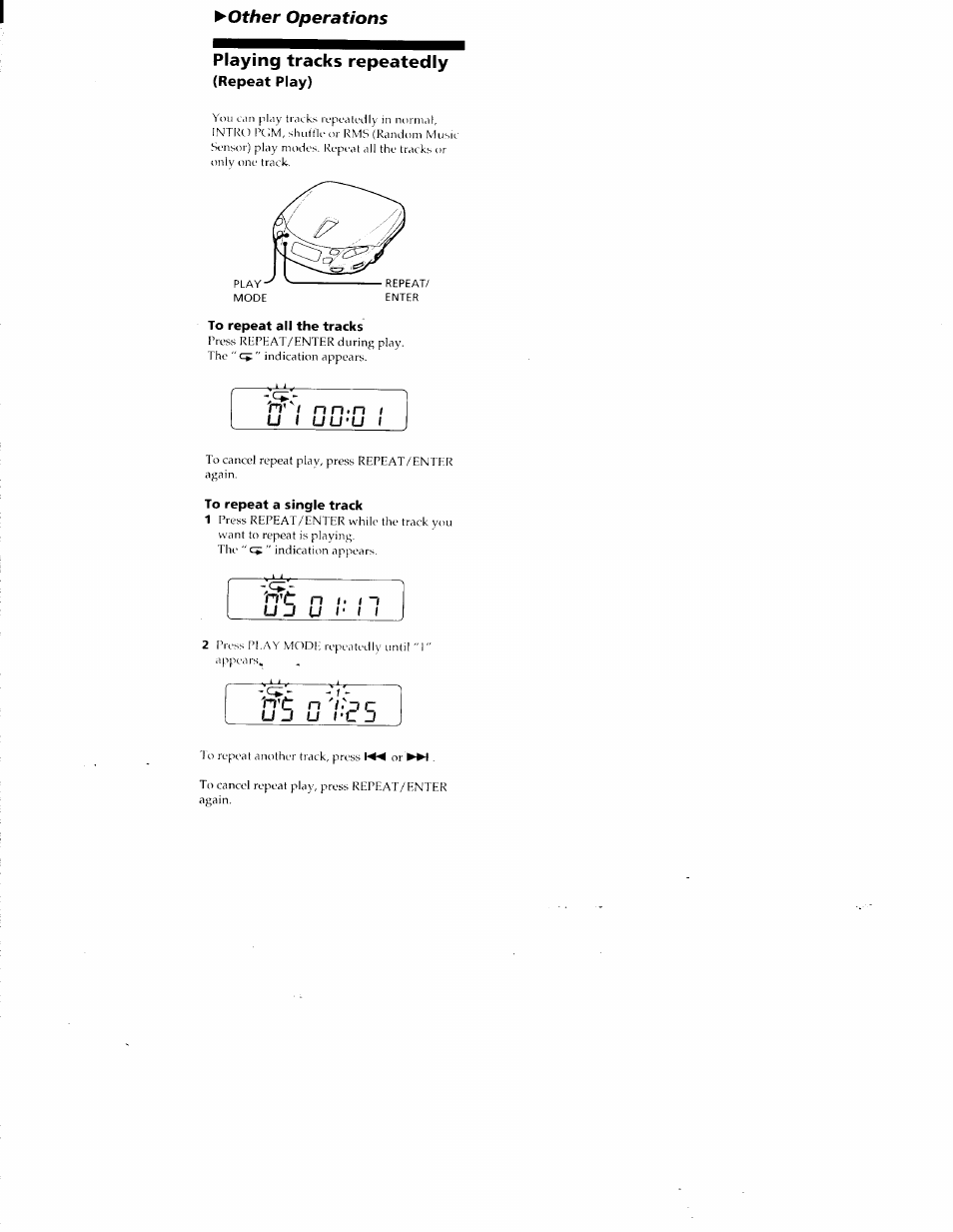 Other operations, Playing tracks repeatedly, To repeat all the tracks | To repeat a single track | Sony D-E401 User Manual | Page 7 / 25