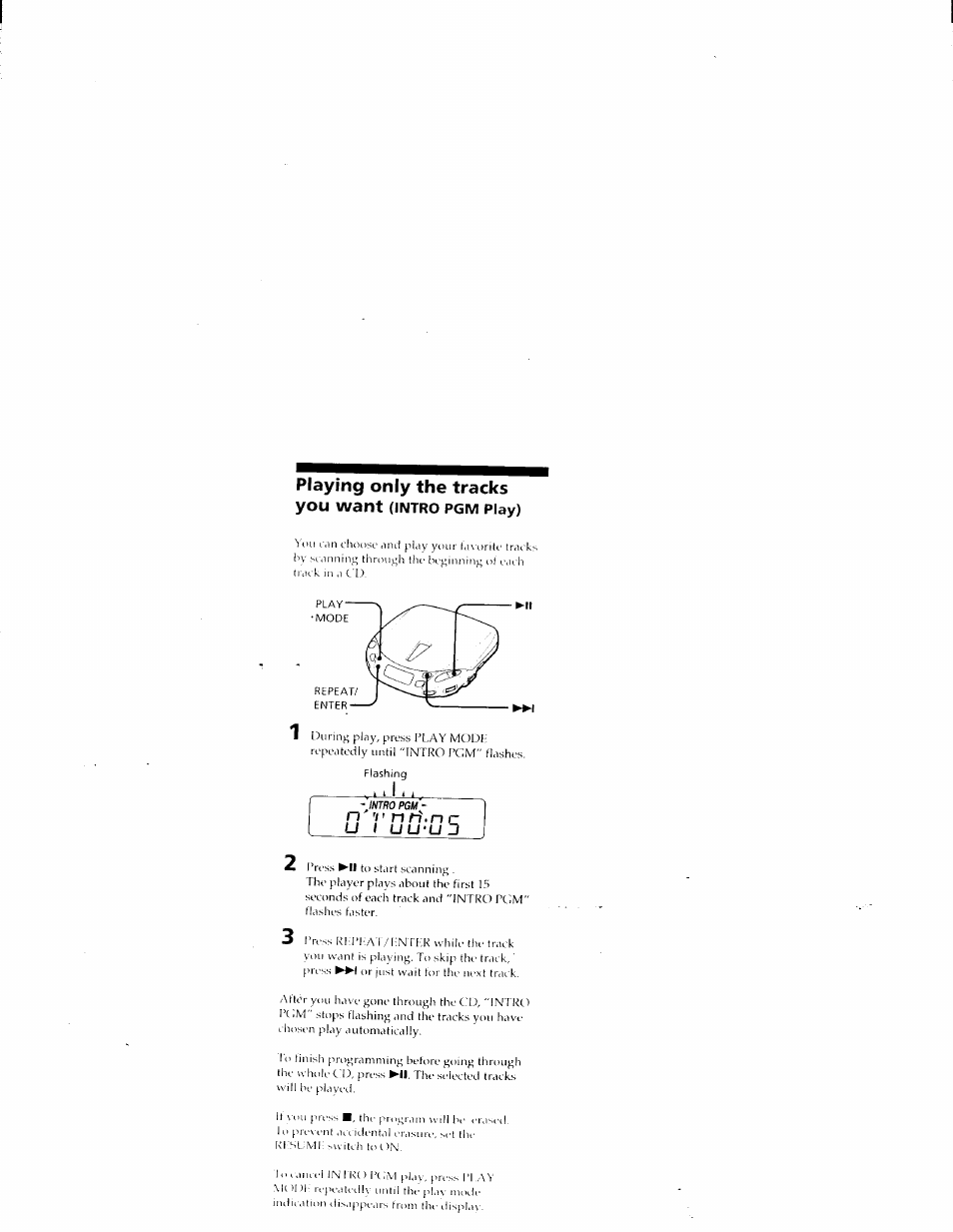 Playing only the tracks you want (intro pgm play), Intro pgm, Playing only the tracks you want | Sony D-E401 User Manual | Page 9 / 25