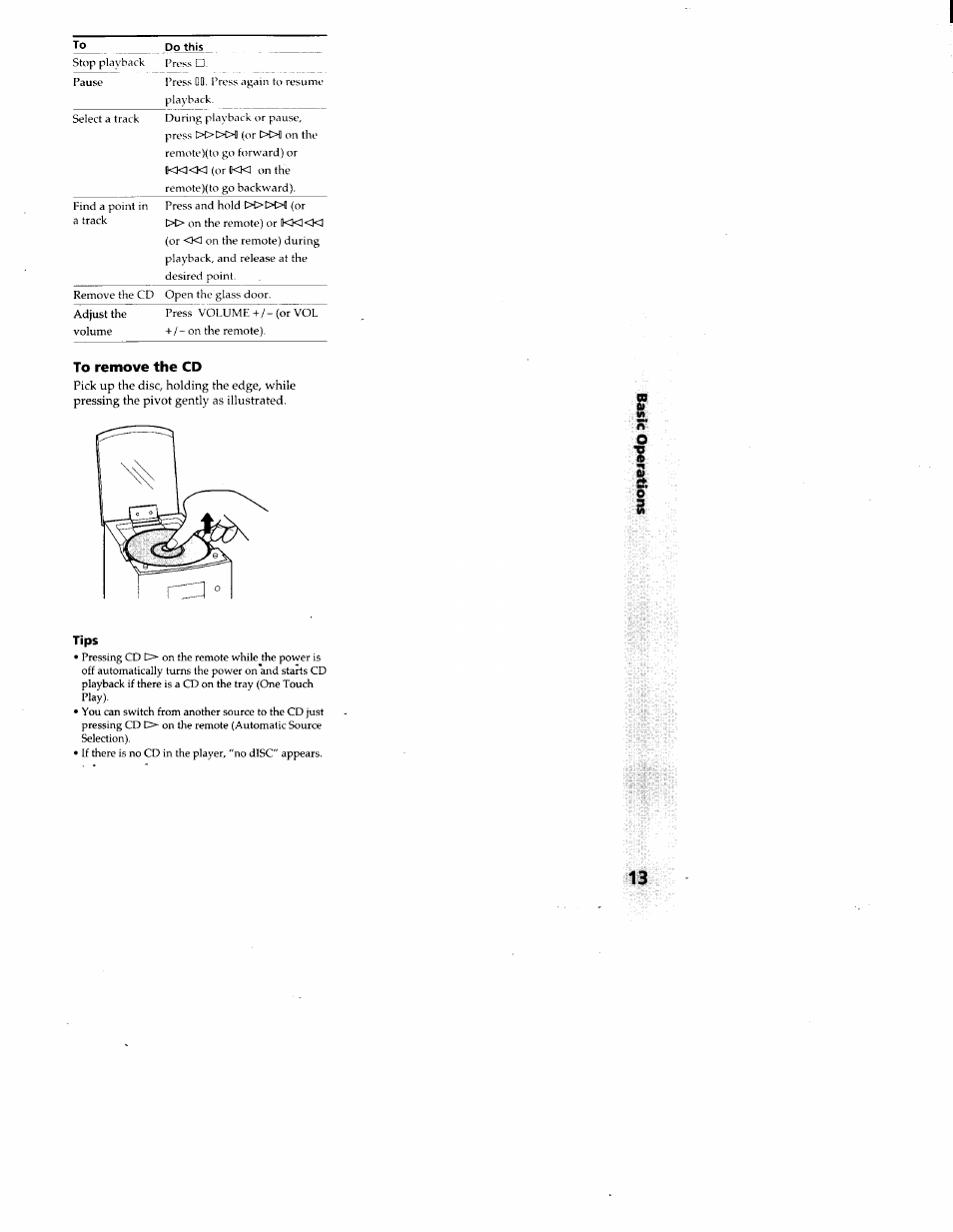 To remove the cd | Sony CMT-ED1 User Manual | Page 13 / 35