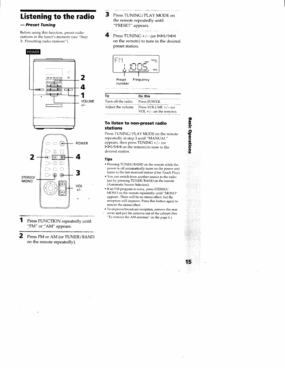 Listening to the radio, To listen to non-preset radio stations | Sony CMT-ED1 User Manual | Page 15 / 35