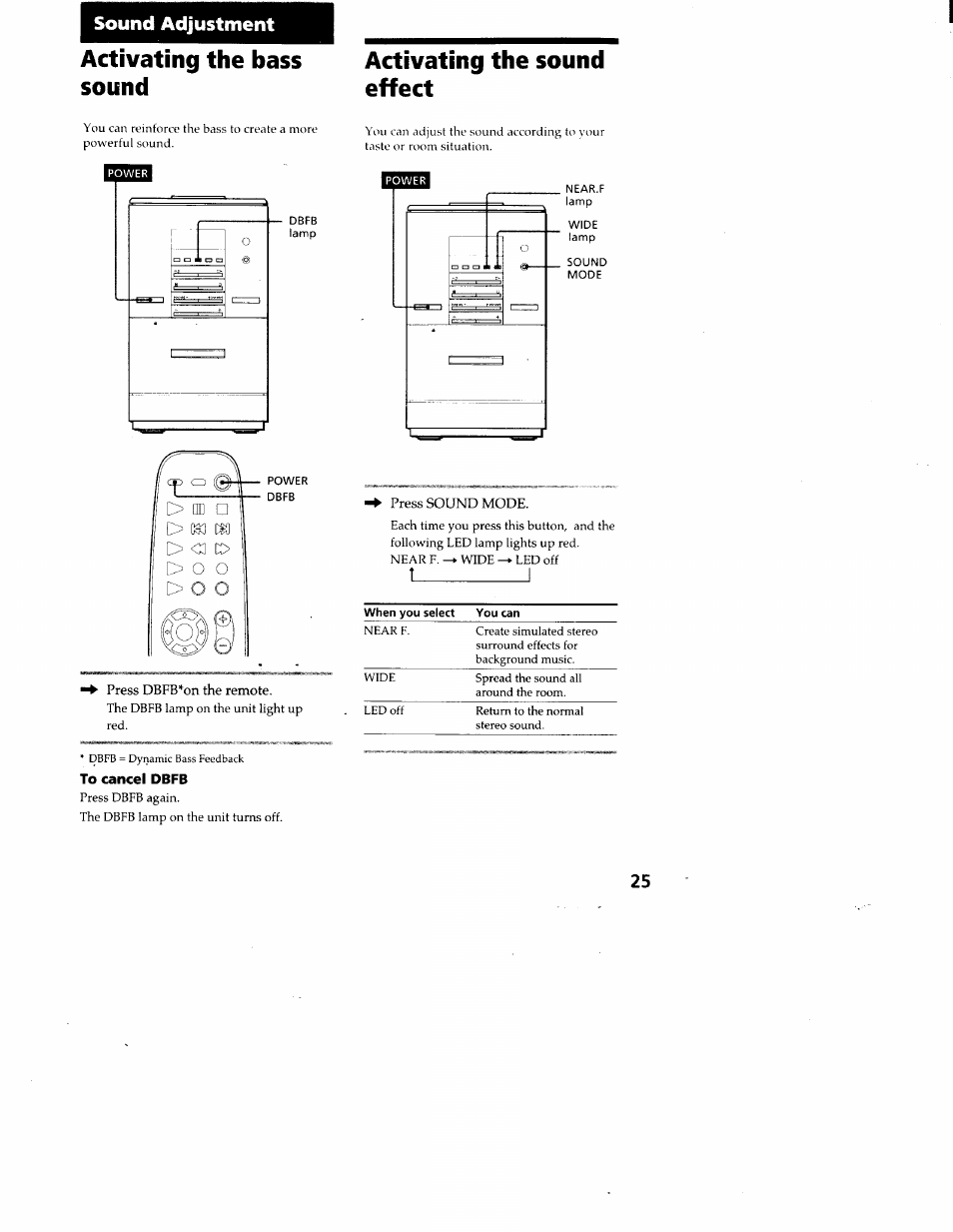 Sound adjustment, Activating the bass sound, Activating the sound effect | Sony CMT-ED1 User Manual | Page 25 / 35