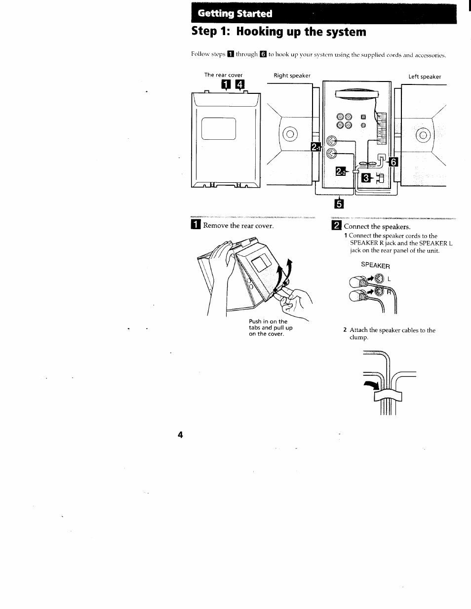 Step 1: hooking up the system, Step 1; hooking up the system, Getting started | Sony CMT-ED1 User Manual | Page 4 / 35