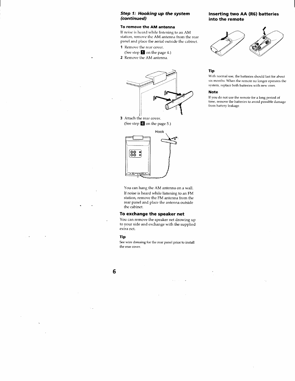 Inserting two aa (r6) batteries into the remote | Sony CMT-ED1 User Manual | Page 6 / 35