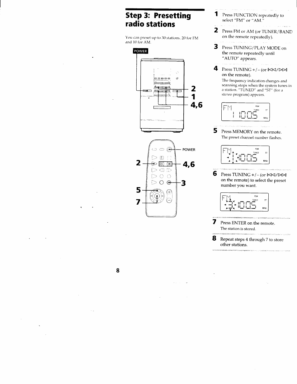 Step 3: presetting radio stations | Sony CMT-ED1 User Manual | Page 8 / 35