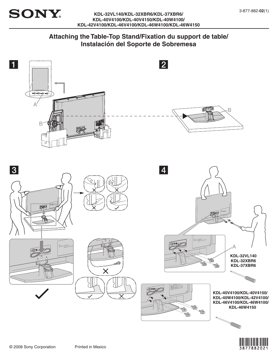 Sony KDL-46W4100 User Manual | 1 page
