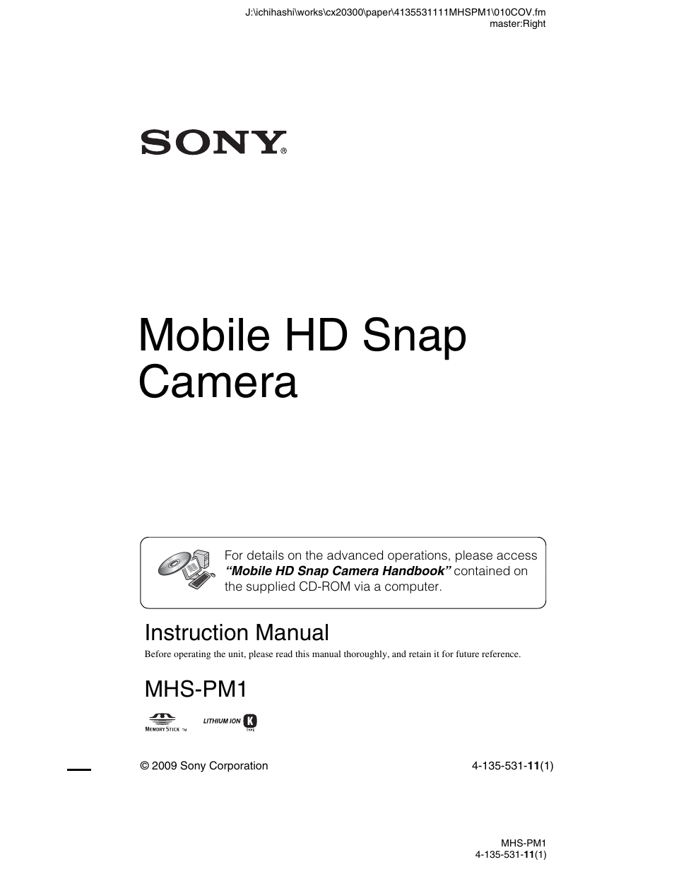 Sony bloggie  MHS-PM1 User Manual | 40 pages