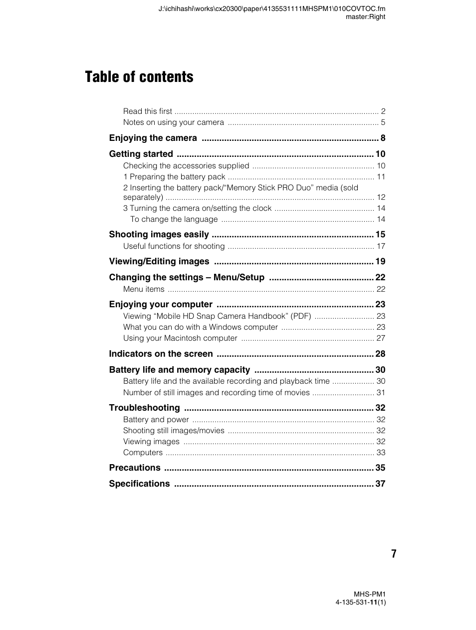 Sony bloggie  MHS-PM1 User Manual | Page 7 / 40