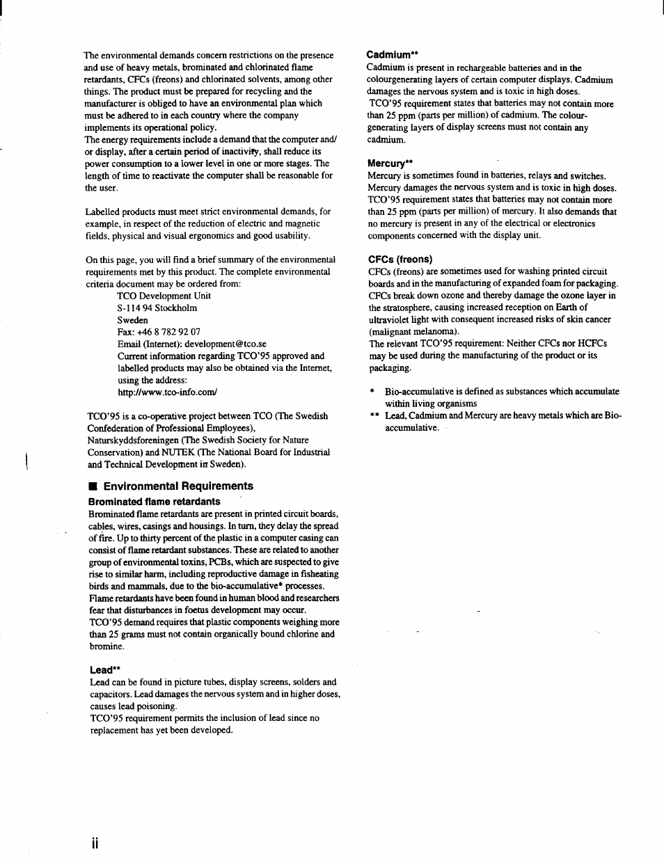 Cadmium, Mercury, Cfcs (freons) | Lead | Sony CPD-420GS User Manual | Page 19 / 19