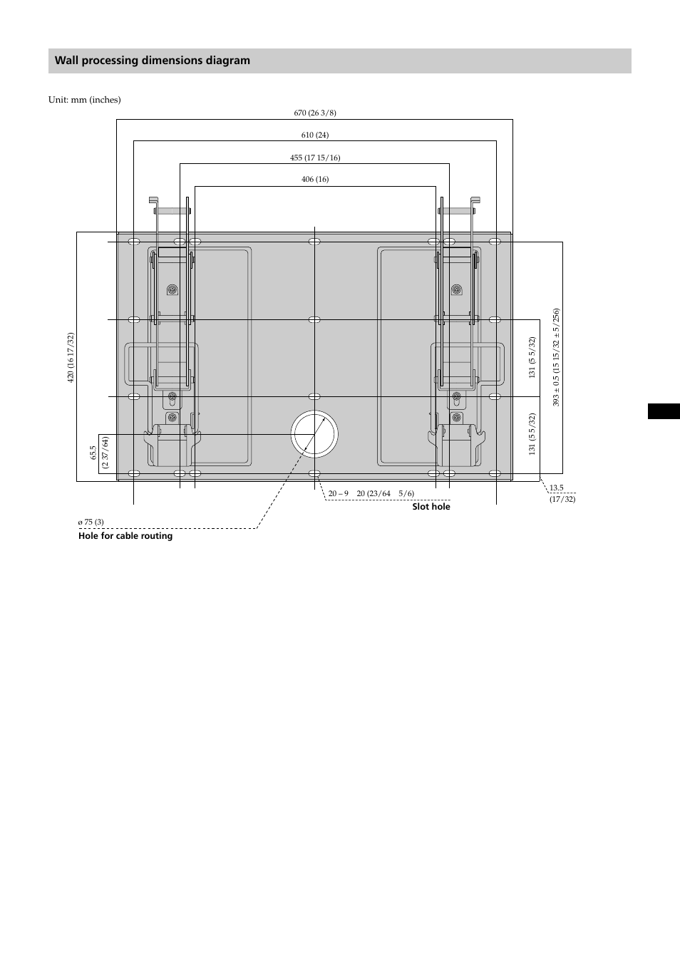 Wall processing dimensions diagram | Sony KDE-37XS955 User Manual | Page 17 / 52