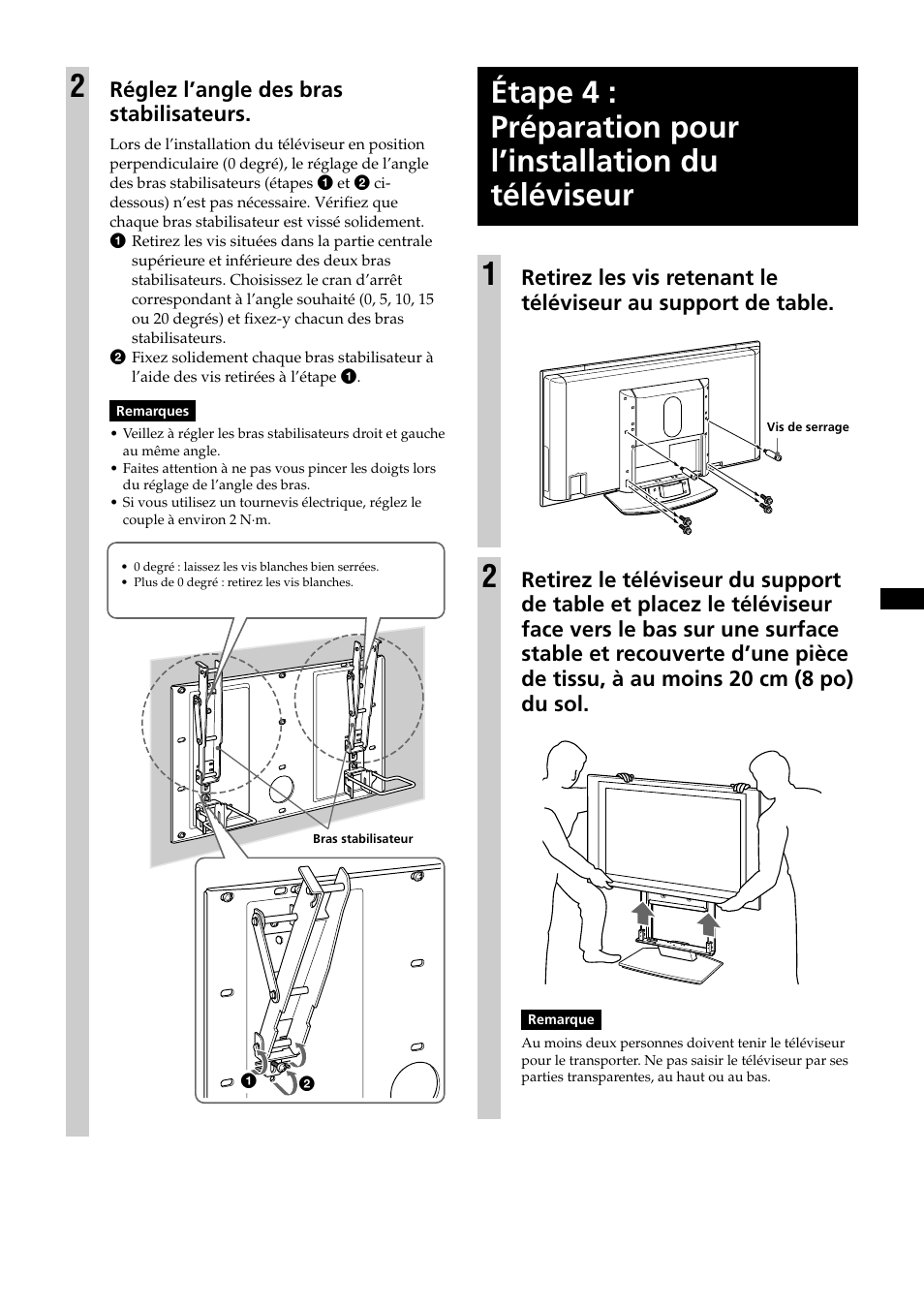 Réglez l’angle des bras stabilisateurs | Sony KDE-37XS955 User Manual | Page 25 / 52