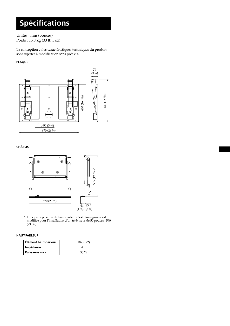 Specifications, Spécifications | Sony KDE-37XS955 User Manual | Page 31 / 52