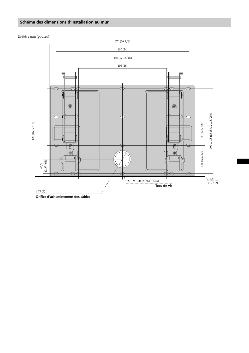 Schema des dimensions d’installation au mur, Schéma des dimensions d’installation au mur | Sony KDE-37XS955 User Manual | Page 33 / 52