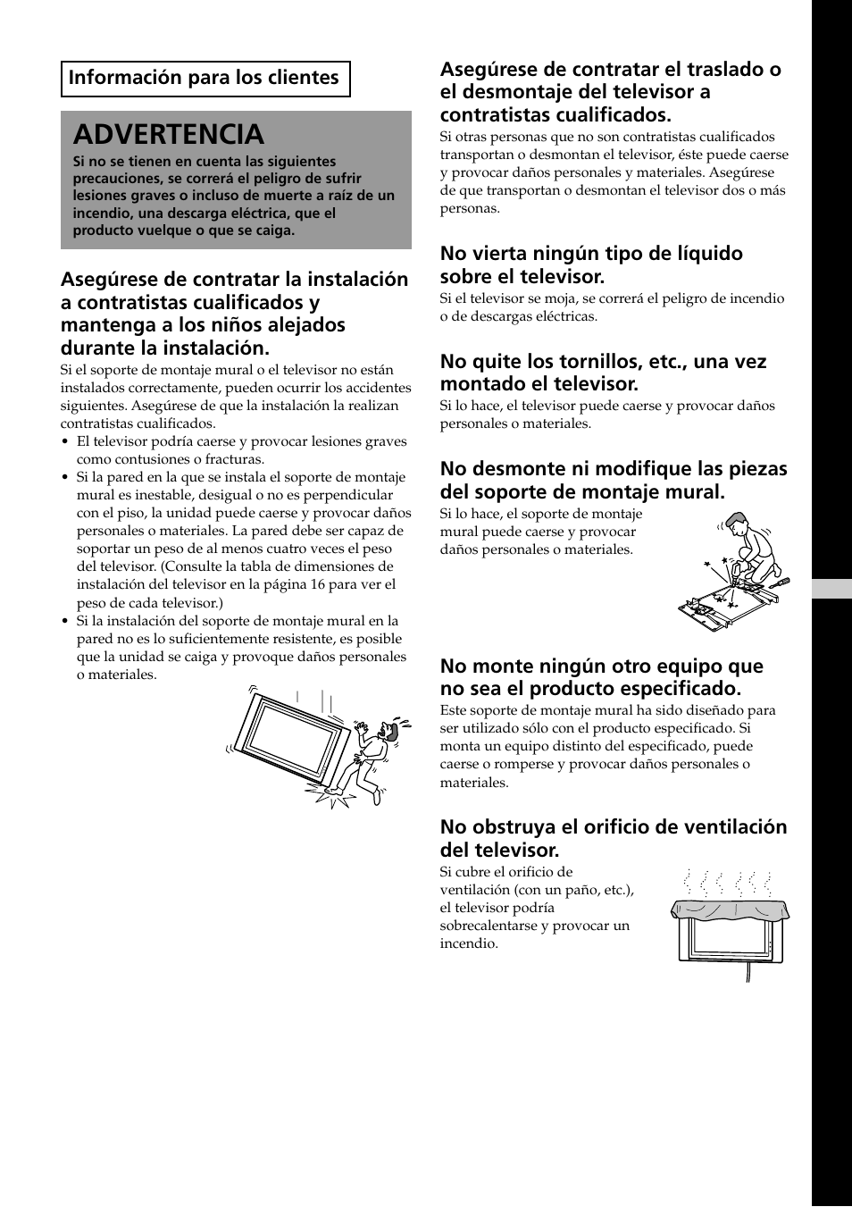 Advertencia, Información para los clientes | Sony KDE-37XS955 User Manual | Page 35 / 52