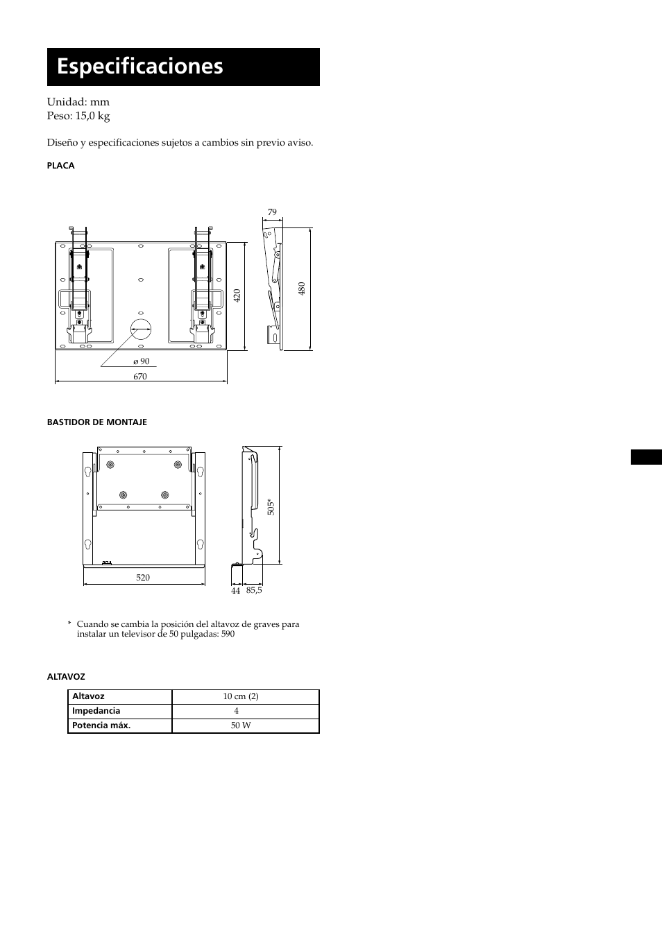 Especificaciones | Sony KDE-37XS955 User Manual | Page 47 / 52