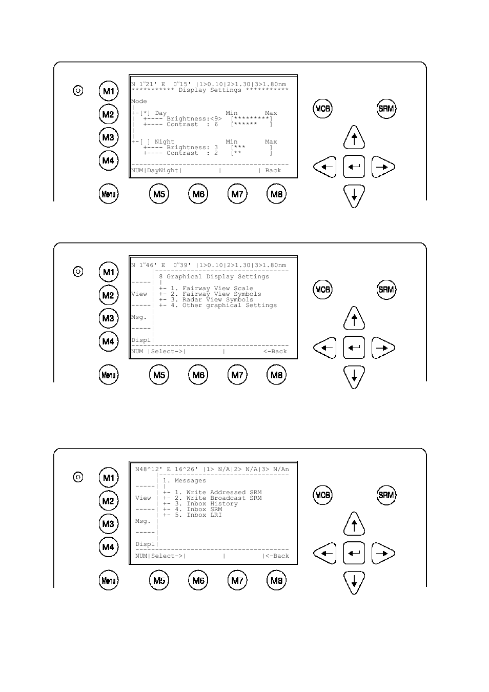 5 sub-menus detailed, Display settings 3.4.7 graphical display settings, 1 messages | ACR Electronics Nauticast Y1-03-0203 User Manual | Page 24 / 100