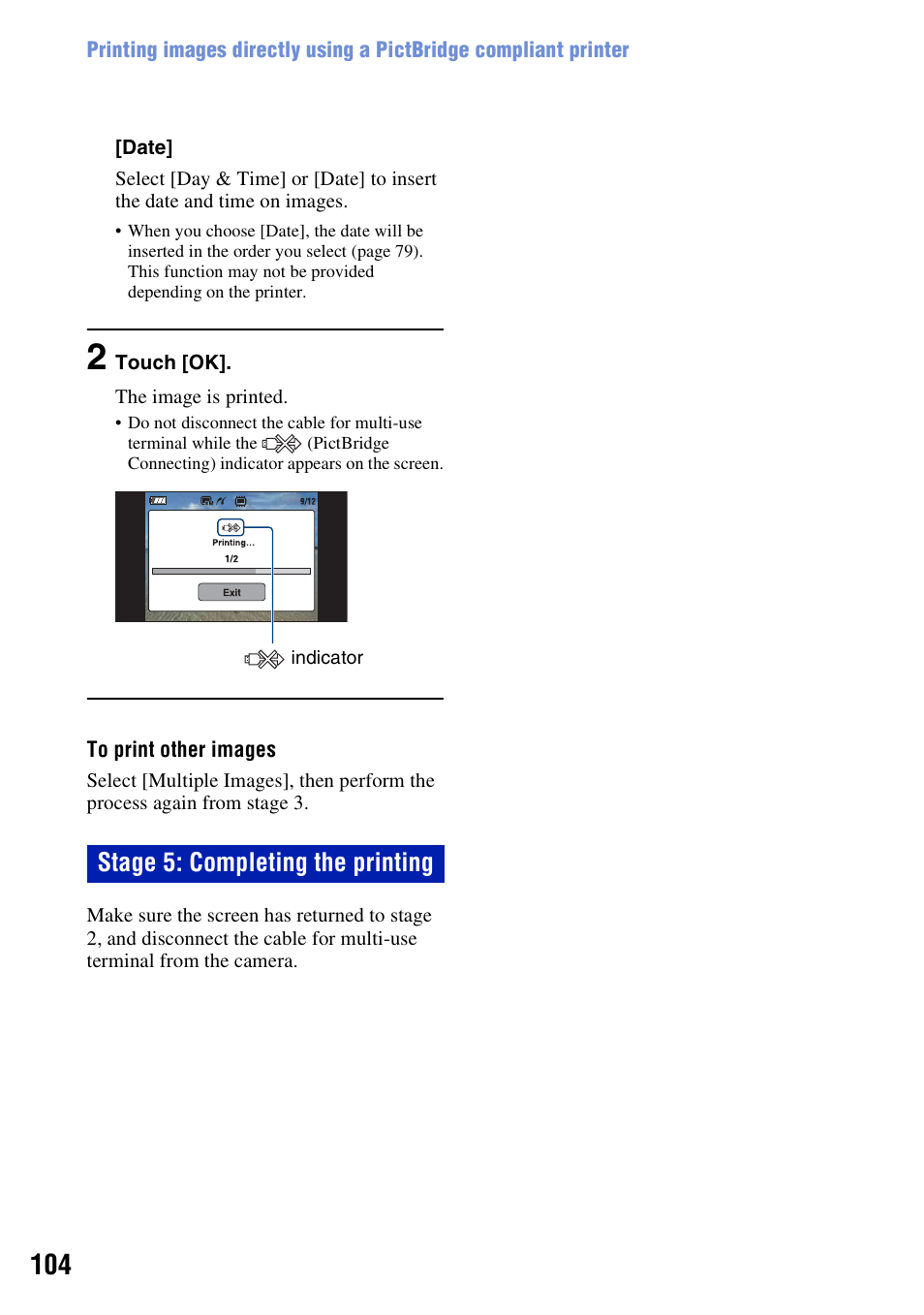 Stage 5: completing the printing | Sony DSC-T200 User Manual | Page 104 / 131