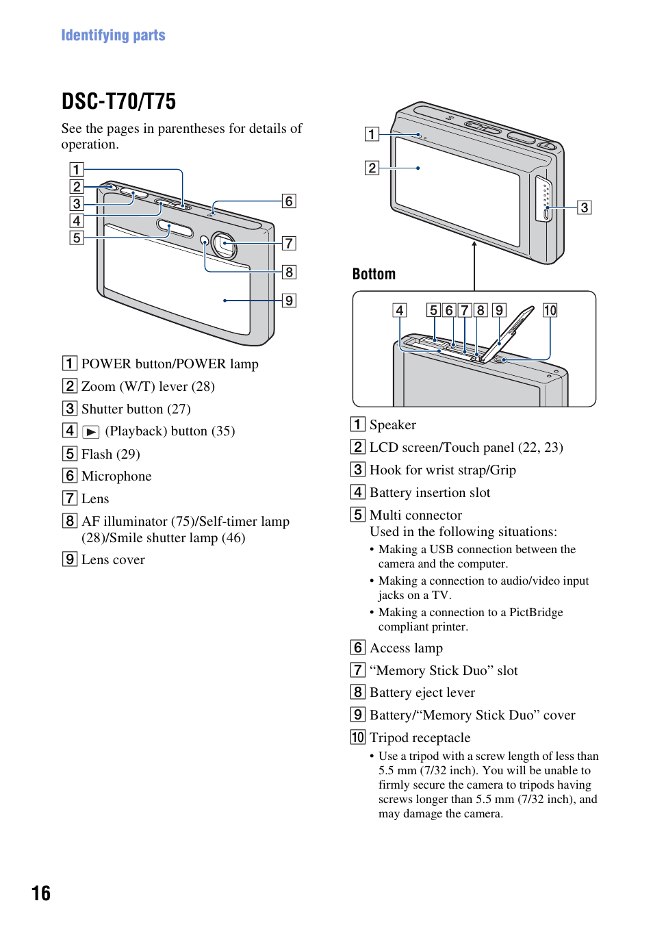 Dsc-t70/t75 | Sony DSC-T200 User Manual | Page 16 / 131