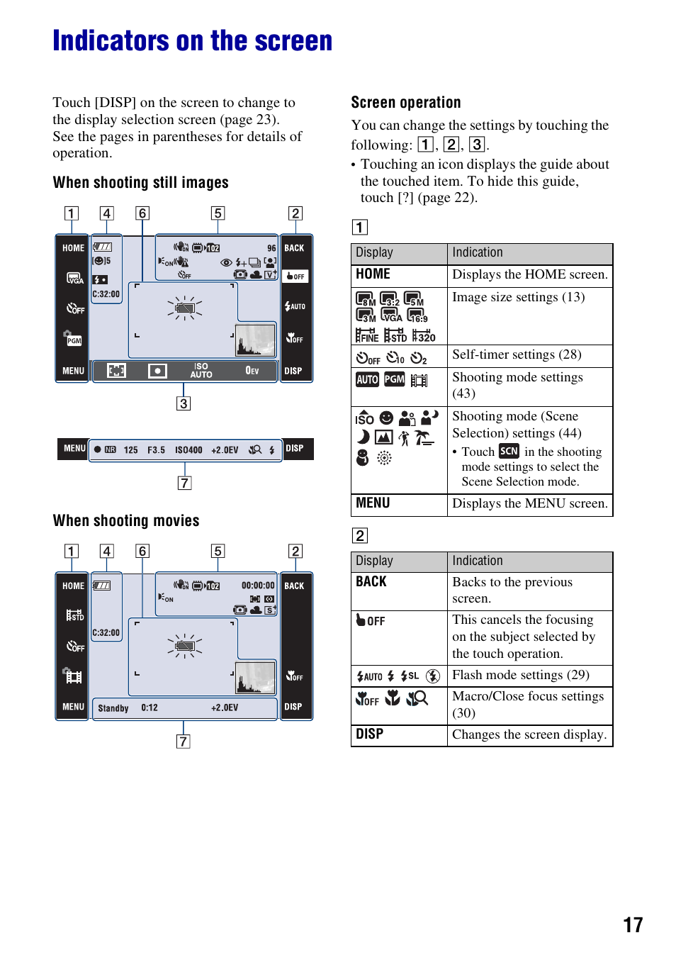 Indicators on the screen | Sony DSC-T200 User Manual | Page 17 / 131