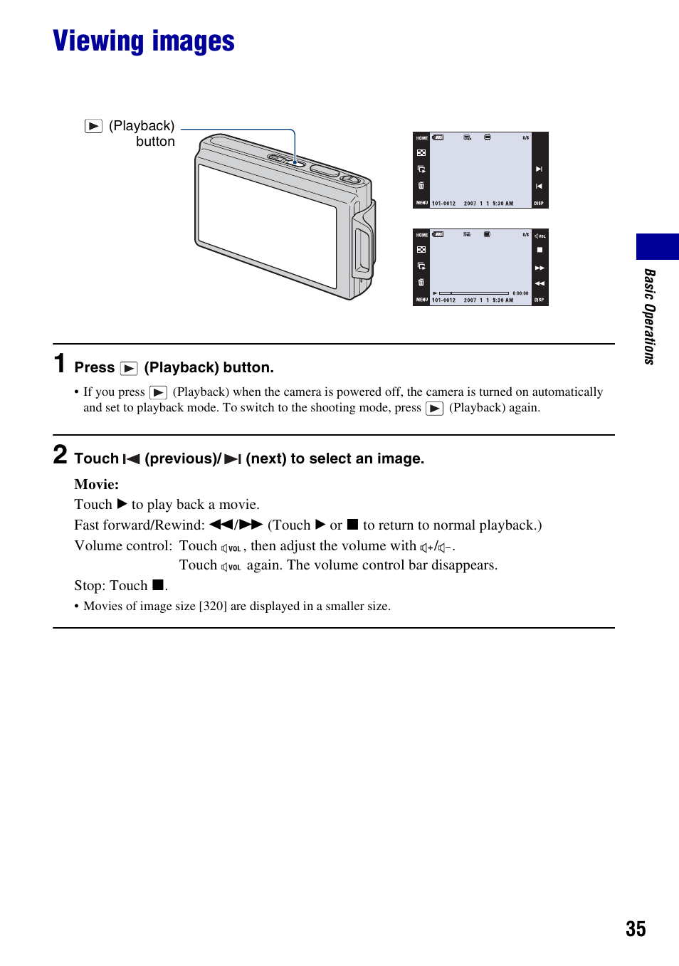 Viewing images, On (35) | Sony DSC-T200 User Manual | Page 35 / 131