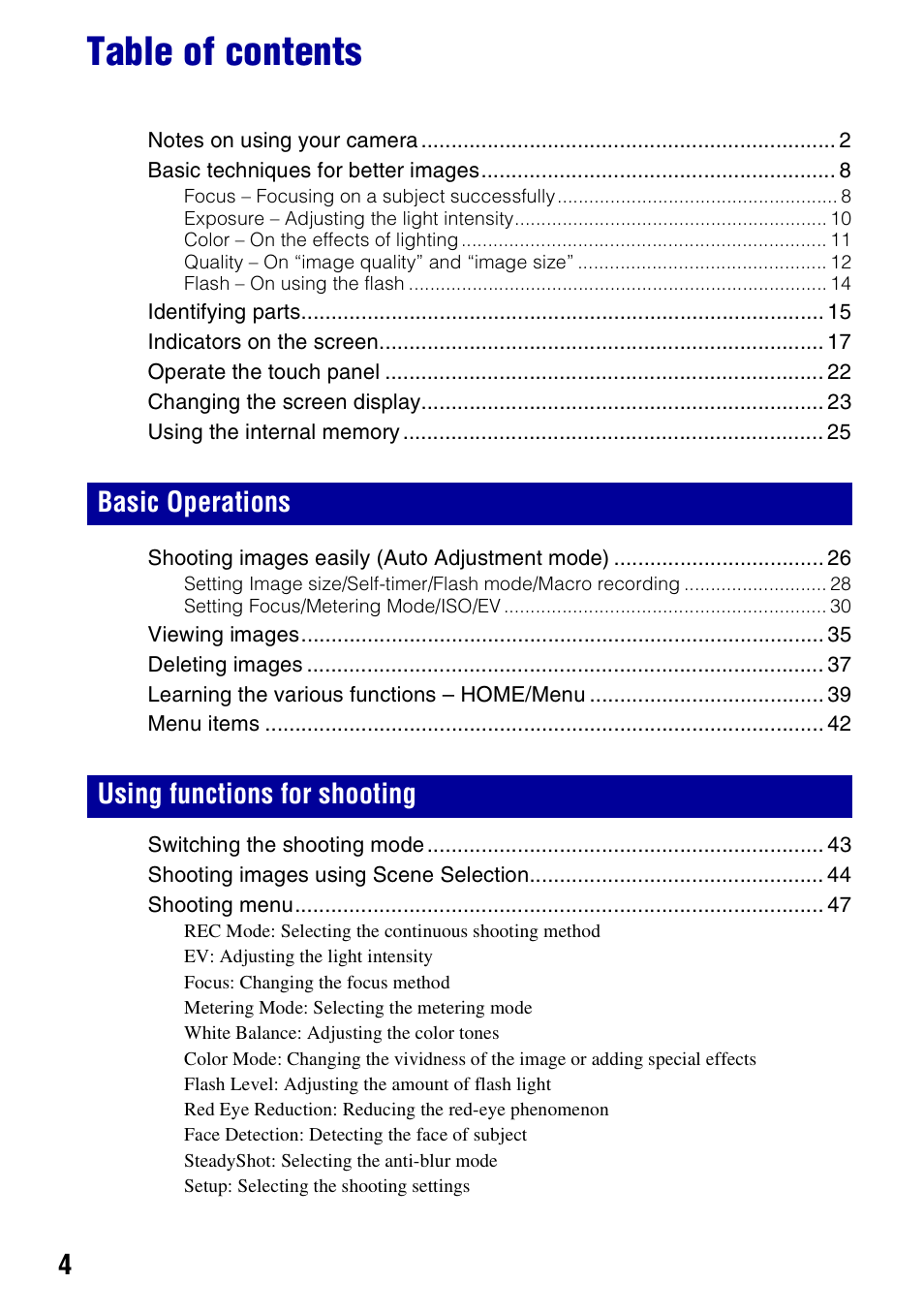 Sony DSC-T200 User Manual | Page 4 / 131