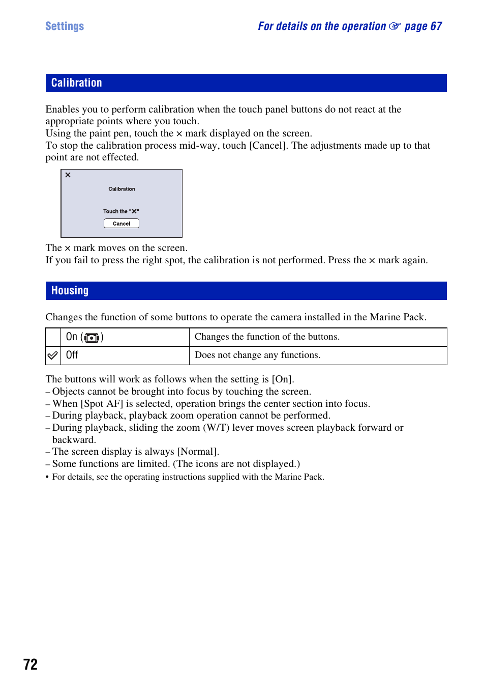 Calibration, Housing, Calibration housing | Ng (72) | Sony DSC-T200 User Manual | Page 72 / 131