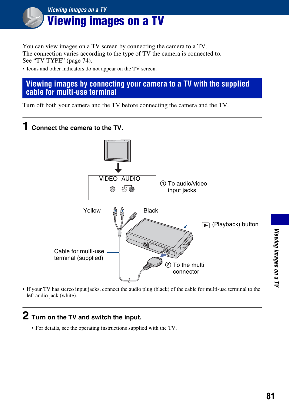 Viewing images on a tv | Sony DSC-T200 User Manual | Page 81 / 131