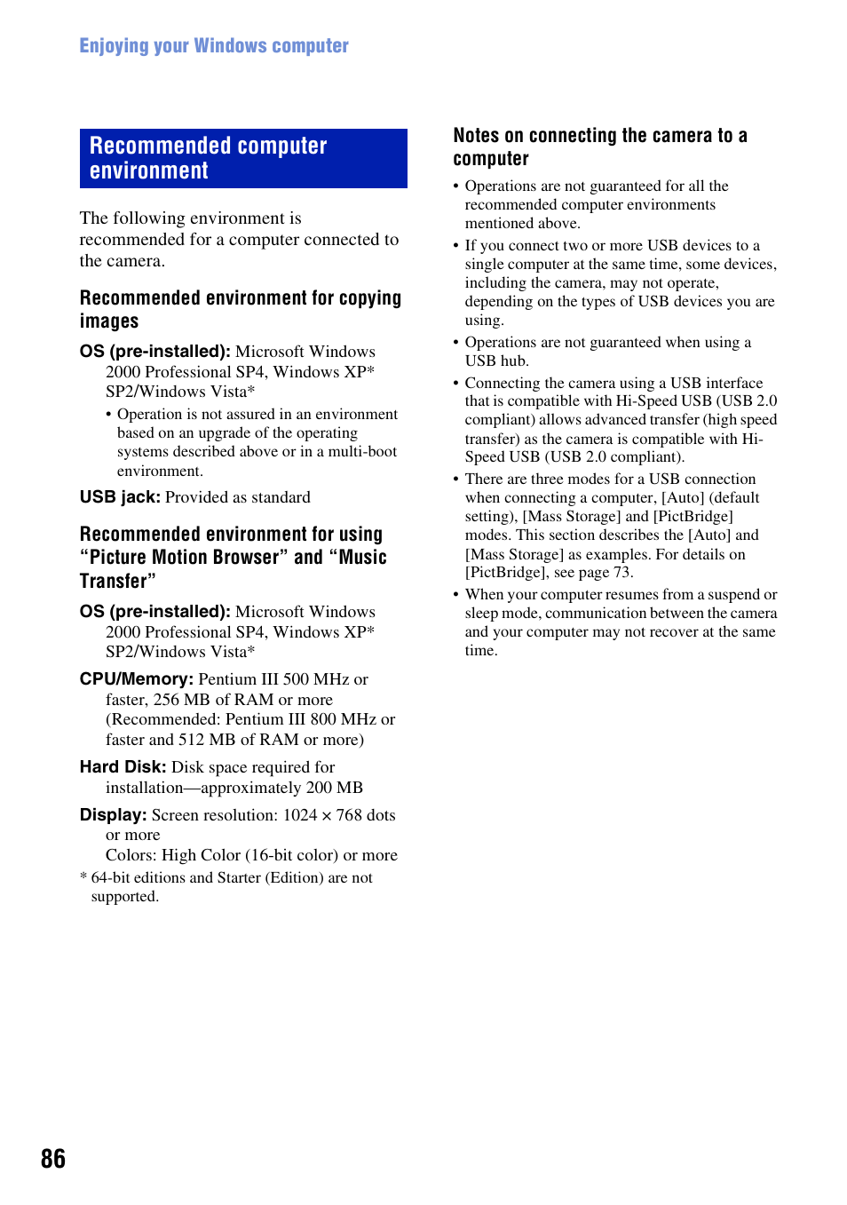 Recommended computer environment | Sony DSC-T200 User Manual | Page 86 / 131