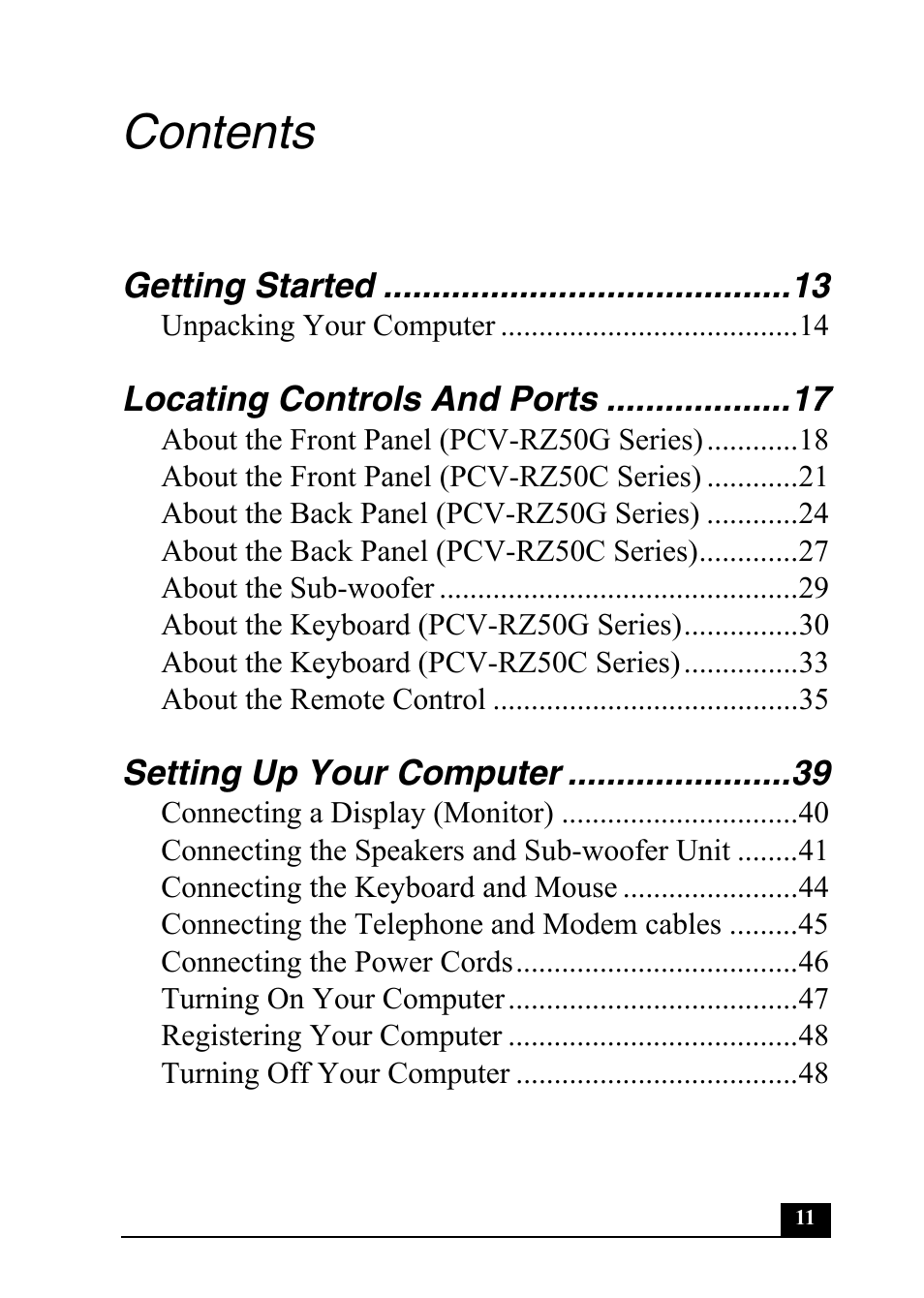 Sony PCV-RZ50C User Manual | Page 11 / 92