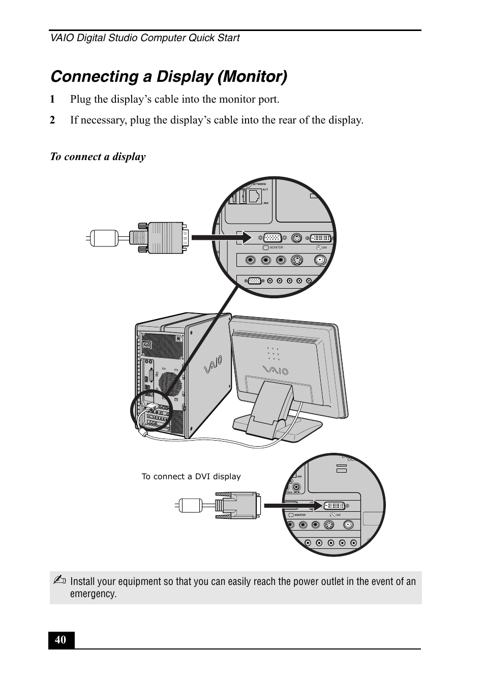 Connecting a display (monitor) y (monitor) | Sony PCV-RZ50C User Manual | Page 40 / 92