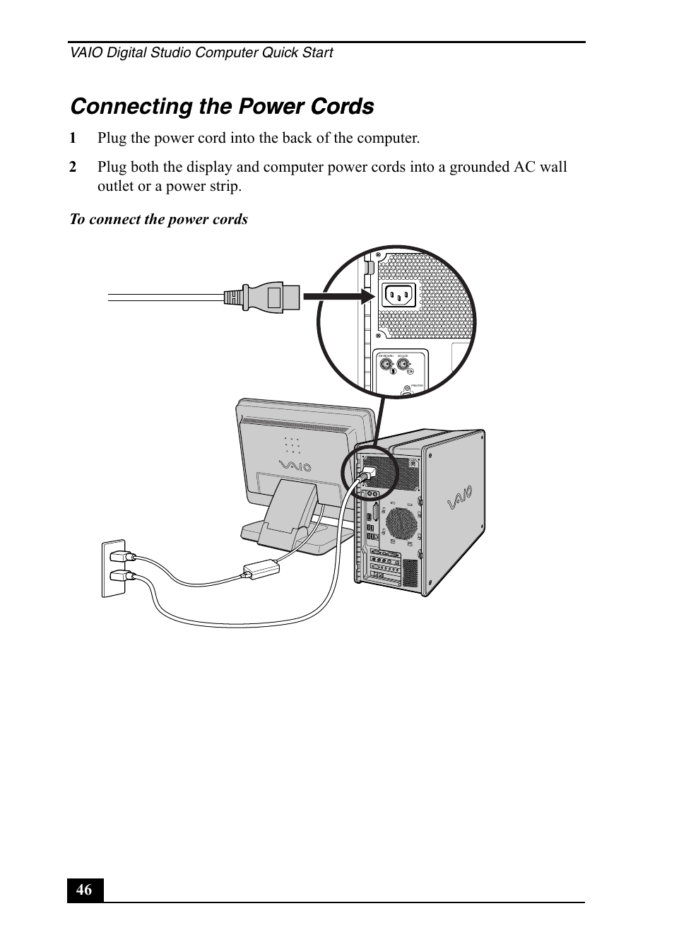 Connecting the power cords wer cords | Sony PCV-RZ50C User Manual | Page 46 / 92