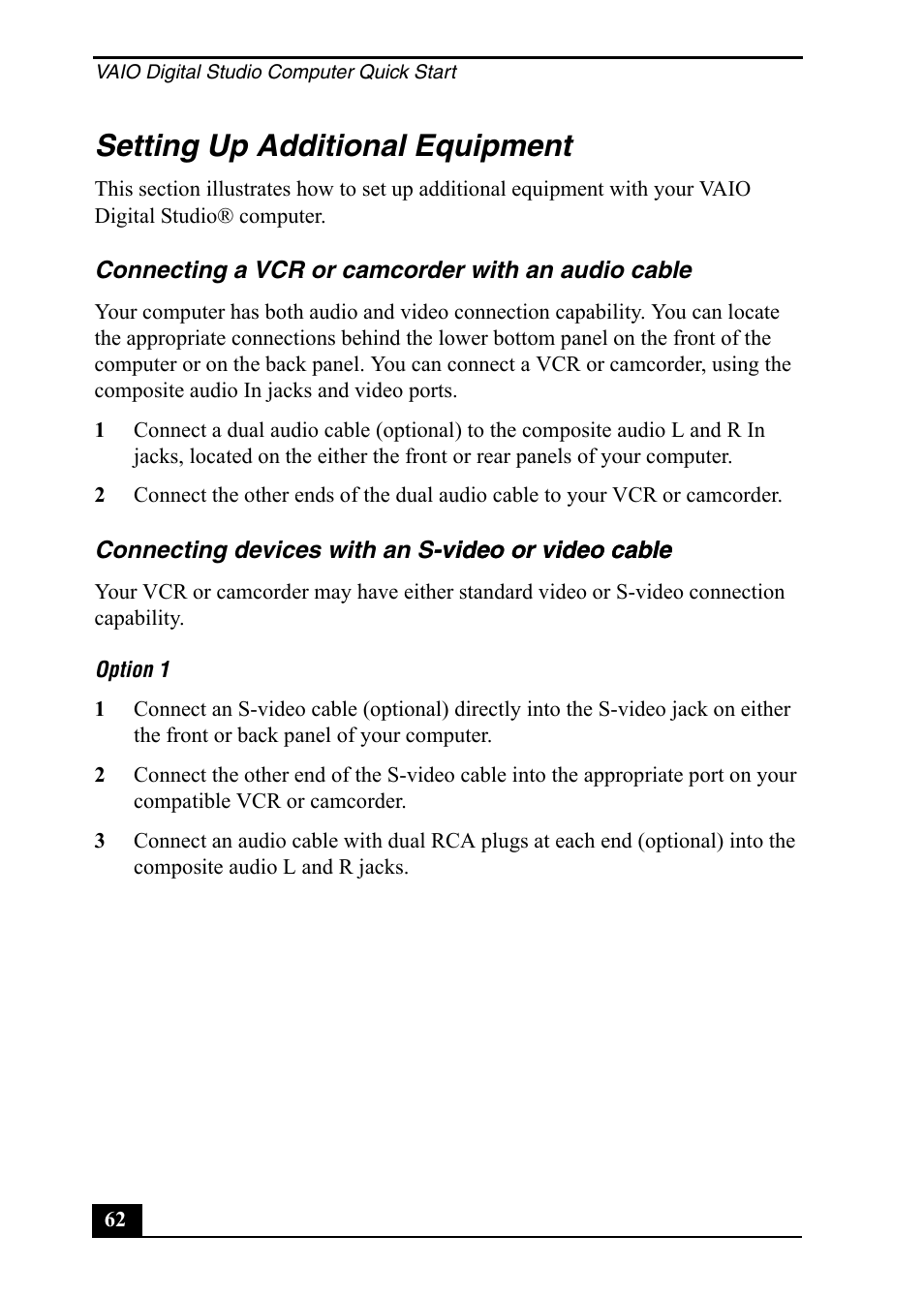 Setting up additional equipment | Sony PCV-RZ50C User Manual | Page 62 / 92