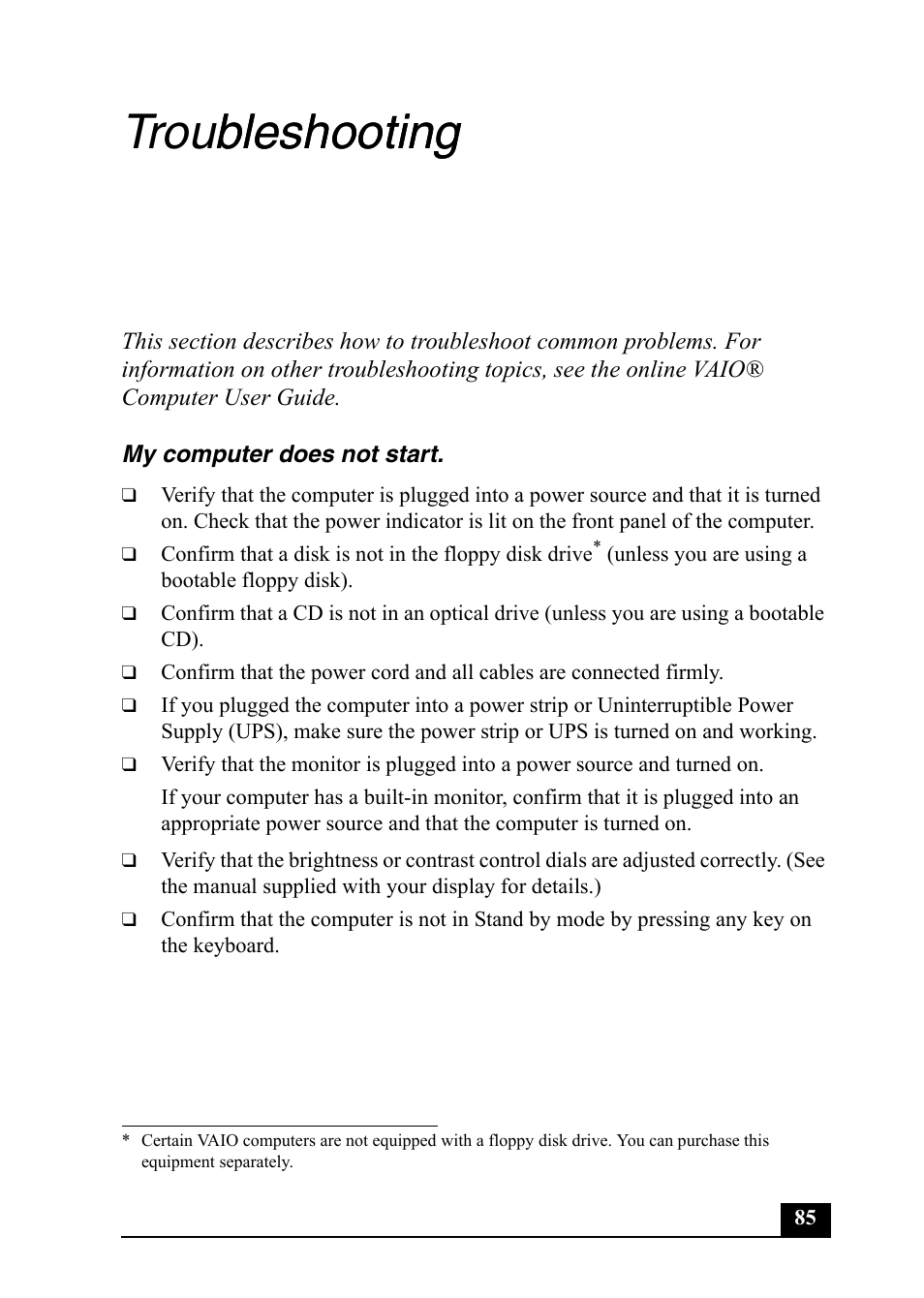 Troubleshooting bleshooting | Sony PCV-RZ50C User Manual | Page 85 / 92