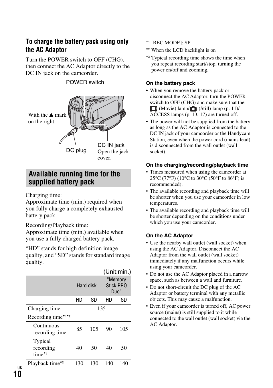 Sony HDR-SR11 User Manual | Page 10 / 72