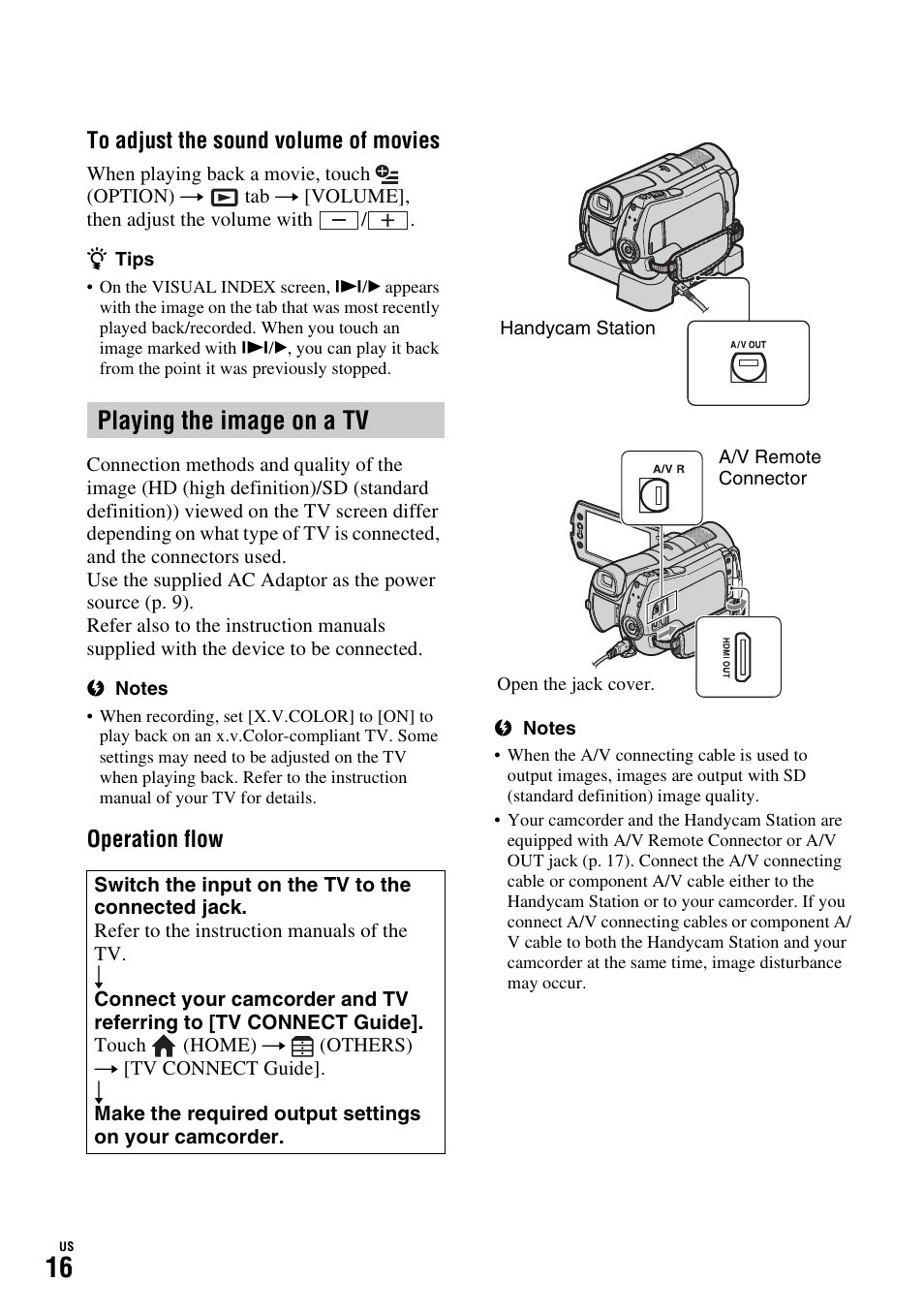 Playing the image on a tv | Sony HDR-SR11 User Manual | Page 16 / 72