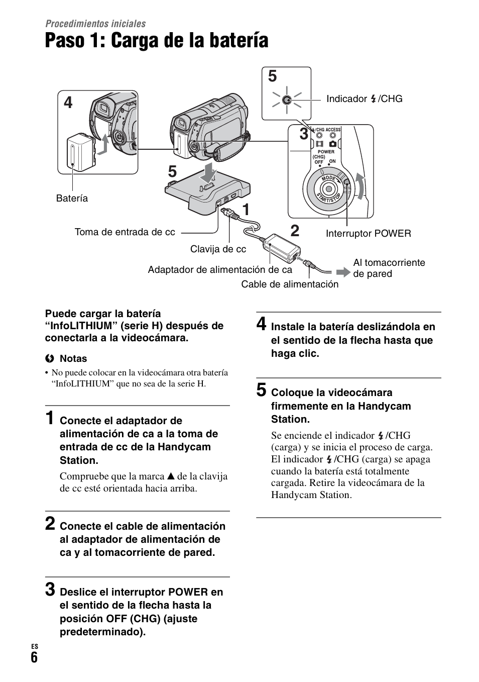 Procedimientos iniciales, Paso 1: carga de la batería | Sony HDR-SR11 User Manual | Page 40 / 72