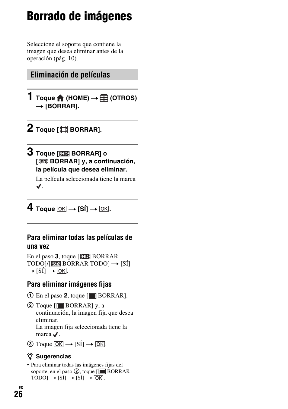 Borrado de imágenes, Eliminación de películas | Sony HDR-SR11 User Manual | Page 60 / 72
