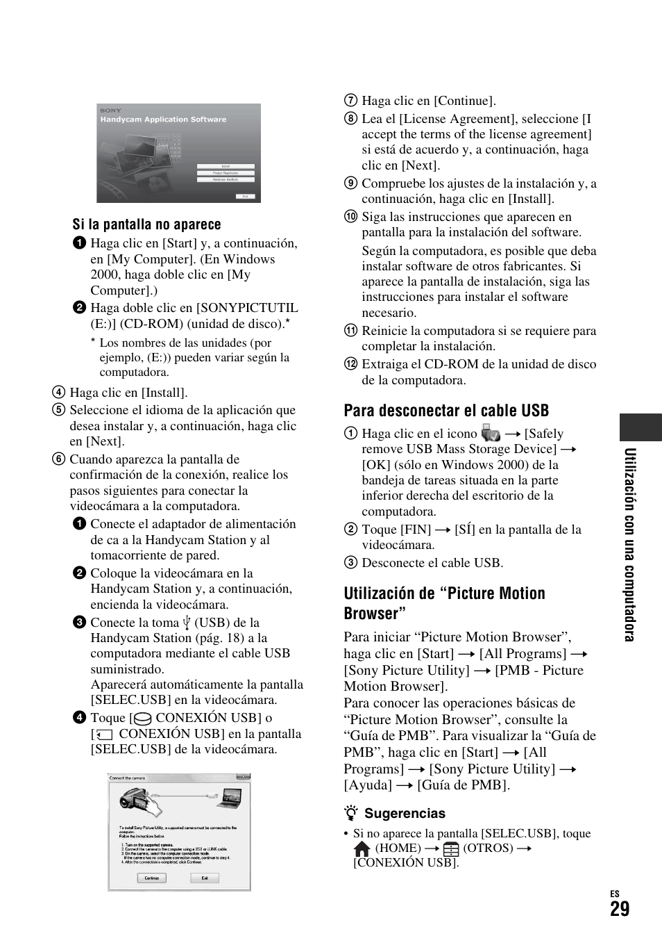 Para desconectar el cable usb, Utilización de “picture motion browser | Sony HDR-SR11 User Manual | Page 63 / 72