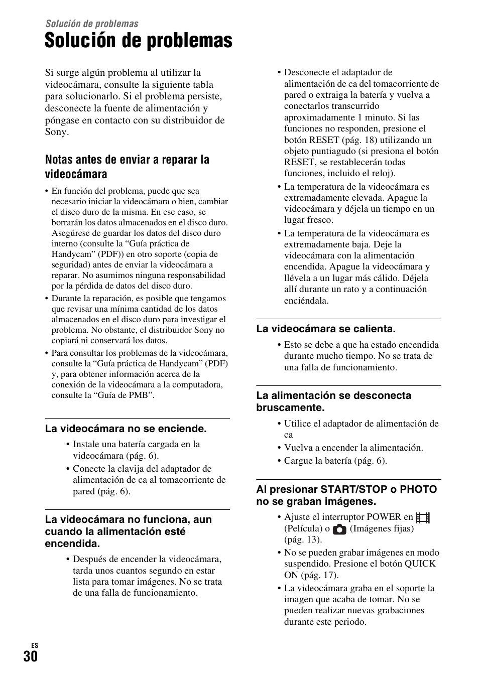 Solución de problemas | Sony HDR-SR11 User Manual | Page 64 / 72