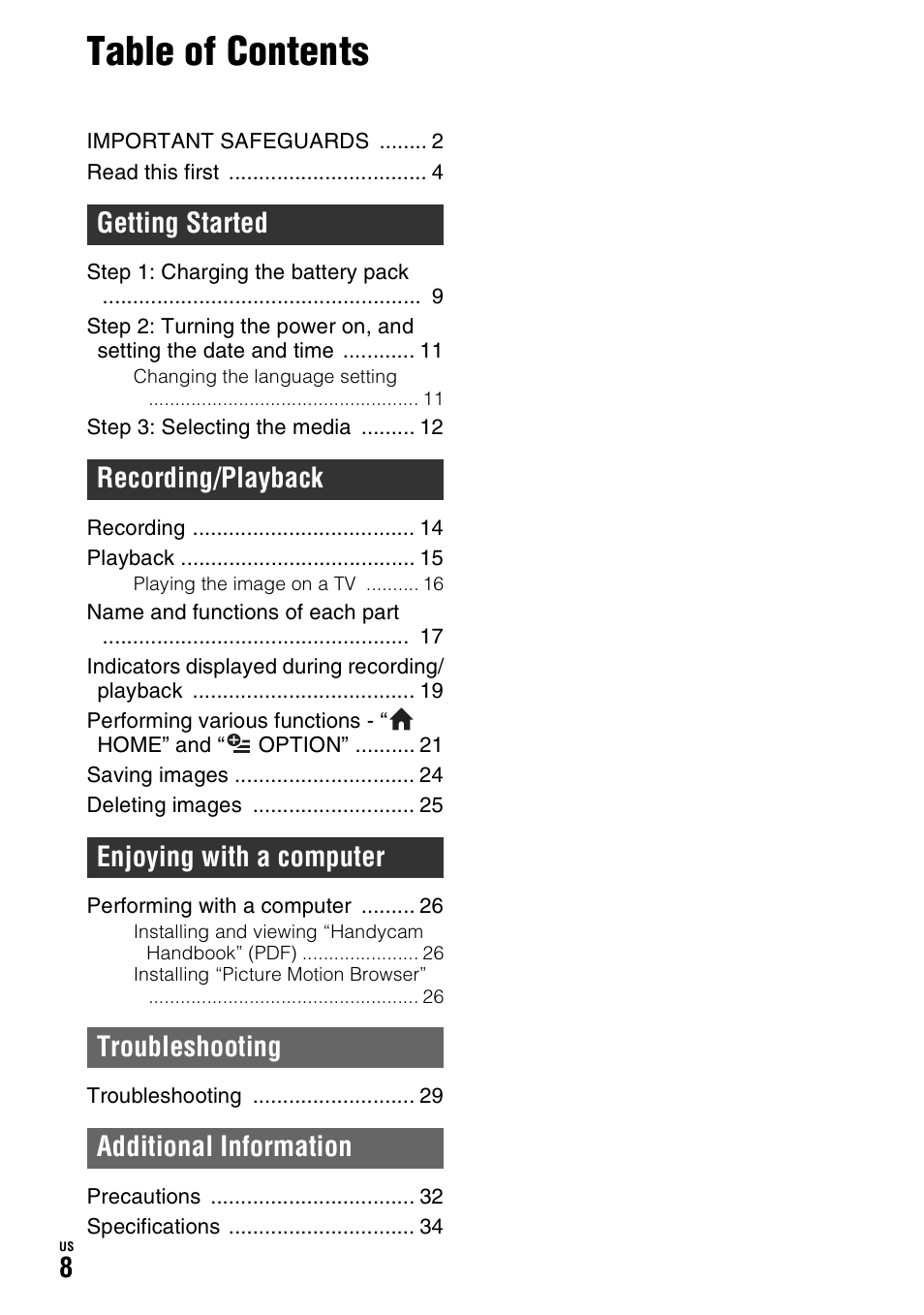 Sony HDR-SR11 User Manual | Page 8 / 72